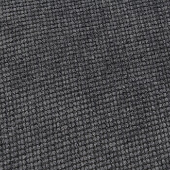 Nahaufnahme eines strukturierten dunkelgrauen Stoffes, möglicherweise eines Haustierbettes oder einer Matte, mit einem Rautenmuster.