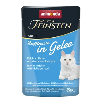 Animonda Vom Feinsten Adult Katzenfutterbeutel, reich an Huhn mit Kabeljau, ohne zugesetztes Getreide, Zucker oder Konservierungsstoffe, 85g.