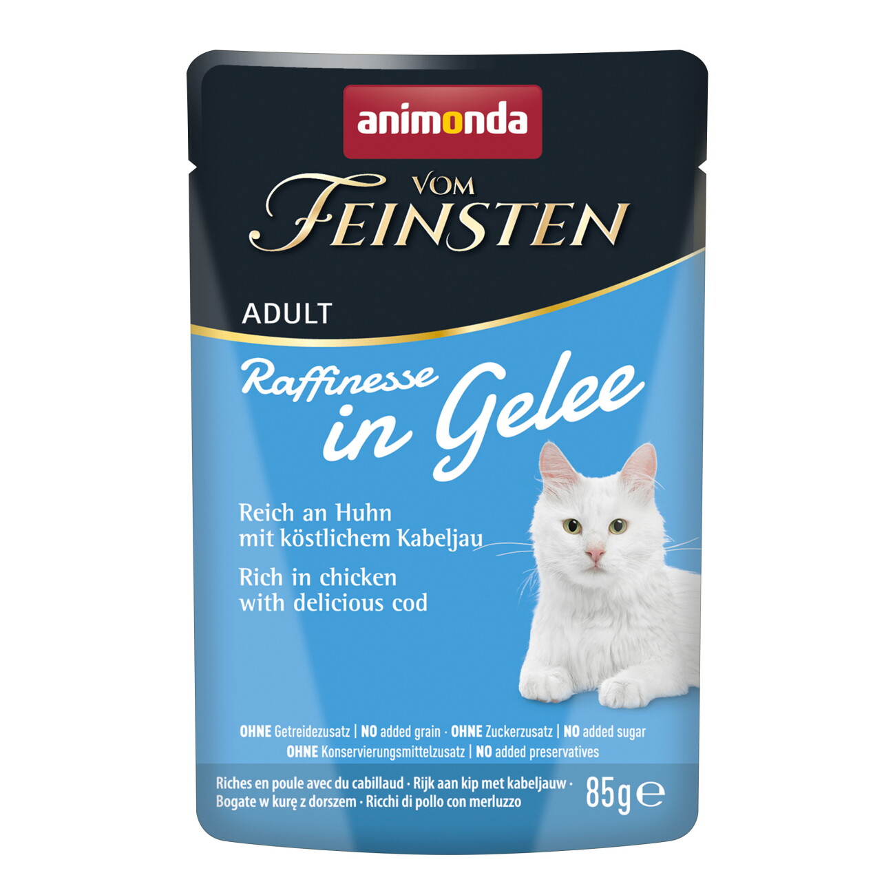 animonda Vom Feinsten Nassfutter Katze, Adult, Raffinesse, in Gelee, Huhn mit Kabeljau 24x85 g