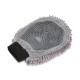 Grauer Haustier-Pflegehandschuh mit Silikon-Noppen auf der Handfläche, Mikrofaser-Chenille-Fransen und schwarzem elastischem Bund.