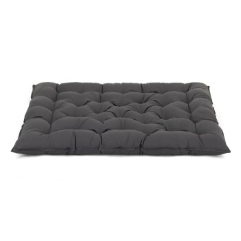 Graues Haustierbett mit gepolstertem Design und erhöhten Rändern, mit dem "Doctor Bark"-Logo an der Seite.