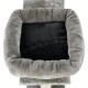 Grijs pluche hondenbed met een zachte, zwarte binnenkant, met een dikke, gevoerde rand voor comfort.