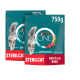 Zwei 750g Beutel Purina ONE Bifensis Sterilcat Katzenfutter, reich an Rindfleisch, mit einem grauen Katzenbild auf der Verpackung.