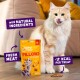 Cream long-haired cat next to yellow Edgard Cooper "PILLOWS" treat bag; labels read "with NATURAL INGREDIENTS", "FRESH MEAT", "<2 KCAL PER TREAT"
