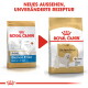 Zwei Säcke Royal Canin Bichon Frise Hundefutter mit neuem Design, aber dem gleichen Rezept. Text: "NEUES AUSSEHEN, UNVERÄNDERTE REZEPTUR."