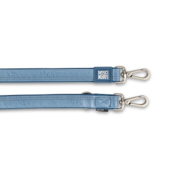 Blaues Max & Molly Hundeleine mit Metallverschlüssen und "Matrix 2.0"-Etikett auf weißem Hintergrund.