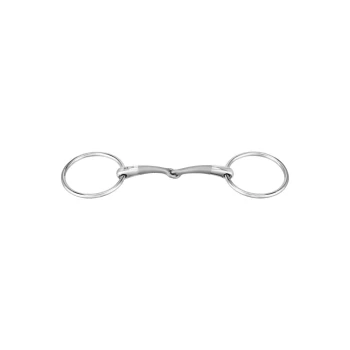 Ein Hundetrainingswerkzeug aus Edelstahl mit zwei Ringen, die durch einen gebogenen Stab verbunden sind, entworfen für die Leinenbefestigung.