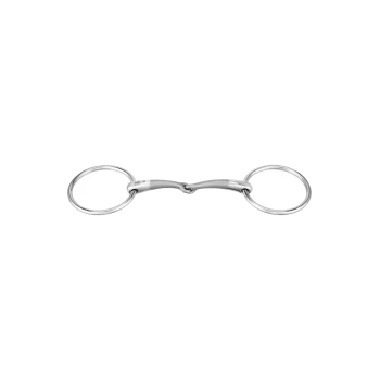 Ein Hundetrainingswerkzeug aus Edelstahl mit zwei Ringen, die durch einen gebogenen Stab verbunden sind, entworfen für die Leinenbefestigung.