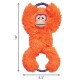 Bright orange plush dog toy with a rope handle, measuring 18 inches tall and 8.5 inches wide, designed for playful pets.