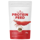 Weiße wiederverschließbare Tüte mit der Aufschrift 'NatureHolic PROTEIN FEED', rotem Garnelenmotiv, Sichtfenster für Pellets und dem Text 'Mischfuttermittel für Ziergarnelen' 30g