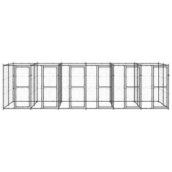 Ein großes, modulares Haustiergehege aus Metalldraht, das mehrere geschlossene Abschnitte und Türen für einfachen Zugang bietet.