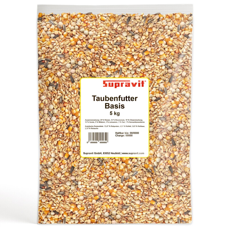 Supravit Taubenfutter BASIS | nahrhaftes Allroundfutter für Tauben | Klassische Futter Körnermischung für das ganze Jahr 5 kg