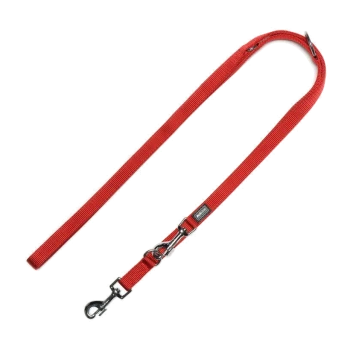 Rote Hundeleine mit einem stabilen Clip und einem weichen Griff, entworfen für Komfort und Kontrolle während der Spaziergänge.