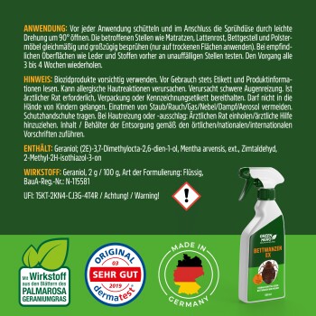 Bild von GREEN HERO Schädlingsbekämpfungsmitteln für Spinnen, Mäuse, Bettwanzen und Marder, mit Text über ätherische Öle.