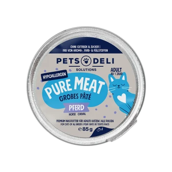 Pets Deli Solutions hypoallergenes reines Fleisch grobe Pastete Pferdegeschmack Katzenfutter, erwachsen, 85g, getreide- und zuckerfrei.