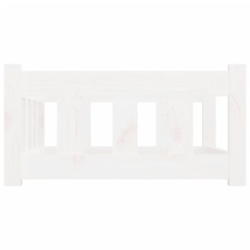 Weißes Holz-Haustierbett mit lamellierten Seiten, entworfen für kleine Tiere, mit einem einfachen und modernen Design.