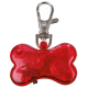 Rotes, knochenförmiges Haustierlicht mit einem Metallclip zur Befestigung, entworfen für Sichtbarkeit während nächtlicher Spaziergänge.