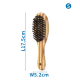 Holz-Haustierbürste mit schwarzen Borsten, 17,5 cm lang und 5,2 cm breit, vor einem weißen Hintergrund präsentiert.
