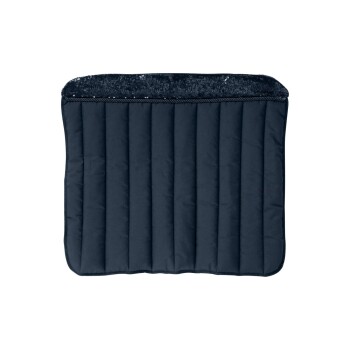 Navyblaue Tierliege mit gestepptem Design und einem weichen, glitzernden oberen Rand.