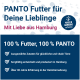 PANTO Haustierfutter-Werbung: "100% PANTO aus Hamburg. Qualitätszutaten für glückliche, gesunde Haustiere. Über 30 Jahre Erfahrung in der Haustierfutterbranche."