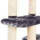 Katzenbaum mit weichen grauen Plüschplattformen und mit Sisal umwickelten Pfosten zum Kratzen. Ideal für das Spielen und Entspannen von Katzen.