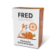 Kartons von FRED Morosche Karottensuppe für Haustiere, mit einem Cartoonhund, der neben einer Karotte sitzt, mit Text auf Deutsch.