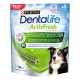 Sac de bâtonnets dentaires Purina DentaLife ActivFresh, bâtonnets verts illustrés, taille moyenne 12–25 kg, x5, « Soins bucco-dentaires quotidiens ».