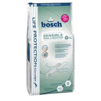 Bosch Sensible Renal & Reduction Hundefutterbeutel, 11,5 kg, mit 13,3% Protein, 9,5% Fett und Nieren-/Leberunterstützungsansprüchen.