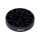 Schwarze langsame Fressschüssel mit wirbelnden Fächern, gebrandet mit dem "lionto"-Logo, entworfen für die Fütterung von Haustieren.