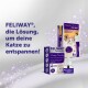 FELIWAY Optimum- und Happy Snack-Verpackung, Katzenfoto, deutscher Text: 'FELIWAY, die Lösung, um deine Katze zu entspannen!'