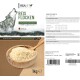 Reavet Reis Flocken Hundefutterverpackung, mit einer Holzschüssel Reisflocken, einer Wolf-Illustration und Nährwertinformationen auf Deutsch.