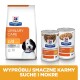 Hill's Prescription Diet Urinary Care c/d dla psów, pokazana z suchą karmą, puszkami mokrej karmy, obrazem psa i polskim tekstem promocyjnym.