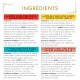 Panneau des ingrédients intitulé « INGRÉDIENTS » avec quatre encadrés colorés de saveurs : au bœuf rôti, au poulet grillé, au thon fruits de mer, au saumon grillé et texte de composition