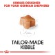 Kibble shaped like a star, labeled "Tailor-Made Kibble," with the text "Kibbles Designed for Your German Shepherd" above.