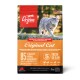 Een zak Orijen Original Kattenvoer met een grijze kat, benadrukt "85% kwaliteitsdierlijke ingrediënten" en "biologisch geschikte voeding."