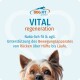 Dog Fit Banner: 'VITAL regeneration' mit DOG FIT Logo und deutschem Text, Nahaufnahme des Gesichts eines kleinen Yorkshire Terriers.