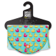 Hundetuch mit Aufschrift 'Max & Molly' am Bügel, türkisfarben mit wiederkehrenden gelben und rosa Gummienten und Markenlogo.