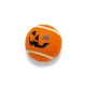 Orangefarbener, Halloween-Themen-Hundespielball mit einem schwarzen Kürbisgesicht und weißen Streifen.