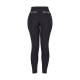 Schwarze Sportleggings mit hoher Taille, mit Netzpaneelen und zwei hinteren Taschen mit weißen Streifen.