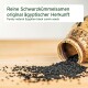 Ägyptische schwarze Kreuzkümmelsamen fallen aus einem Tontopf, mit dem Text: "Reine Schwarzkümmelsamen original ägyptischer Herkunft."