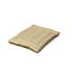 Ein plüschiges, beiges Haustierbett mit gepolstertem Design und braunem Rand, das auf einem weißen Hintergrund ruht.