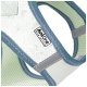 Nahaufnahme eines hellgrünen Haustiergeschirrs mit blauen Akzenten und Nähten, mit einem schwarz-weißen 'AniOne Wild Variety'-Logo.