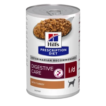Hill's Prescription Diet Nassfutter für Hunde mit der Bezeichnung "Digestive Care" mit Truthahn, mit einer Empfehlung von Tierärzten und dem ActivBiome-Logo.