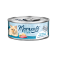 Eine Katzenfutterdose mit einem hellblauen Etikett mit dem Text 'Momente zum Genießen' und einem Bild einer Katze, Thunfisch und Hühnchen mit Käse.