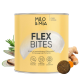 Gelbe Dose Milo & Mia Daily Bites für Hunde, mit dem Text "Knochen & Gelenke", mit Zutaten wie Grünlippmuschel und Kurkuma.