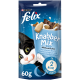 Felix Knabber Mix katten traktaties verpakking met een speelse zwart-witte kat, met tekst die '2 kcal per snack' en '60g' benadrukt.