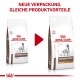 Royal Canin Gastrointestinal Low Fat Hundefutter in neuer Verpackung, mit einem Vergleich von alten und neuen Designs nebeneinander.