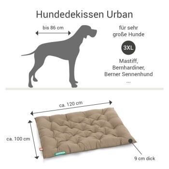 Braunes Hundebett für große Rassen, Maße ca. 120 cm x 100 cm, 9 cm dick, geeignet für Rassen wie Mastiffs und Bernhardiner.