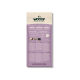 Rückseite eines WOOOF Hundefutterbeutels mit cremefarbenem Oberteil und violettem Rücken, WOOOF-Logo mit Hunde-Icon, Slogan ‚Oh my dog, that's goood‘, WOOOF.COM