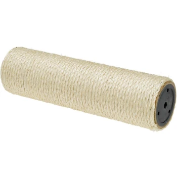 Rouleau de poteau à gratter en sisal naturel, forme cylindrique, couleur beige, avec un capuchon en plastique noir.